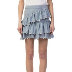 Ulla Johnson Ella Tiered Embroidered Mini Skirt Flowy High Waisted XS-0